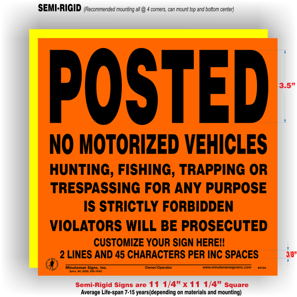 Posted No Motorized Vehicles Hunting Fishing Trapping Or Trespassing Strictly Forbidden ALUMINUM Sign - Image 2