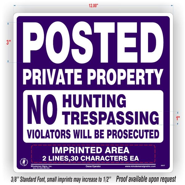 Posted Private Property No Hunting Trespassing Violators will be Prosecuted Purple Tyvek Sign - Image 2