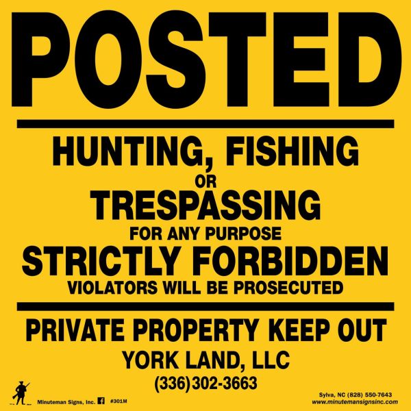 Minuteman Original Posted Hunting, Fishing or Trespassing Yellow/ Orange POLY Sign - Image 5